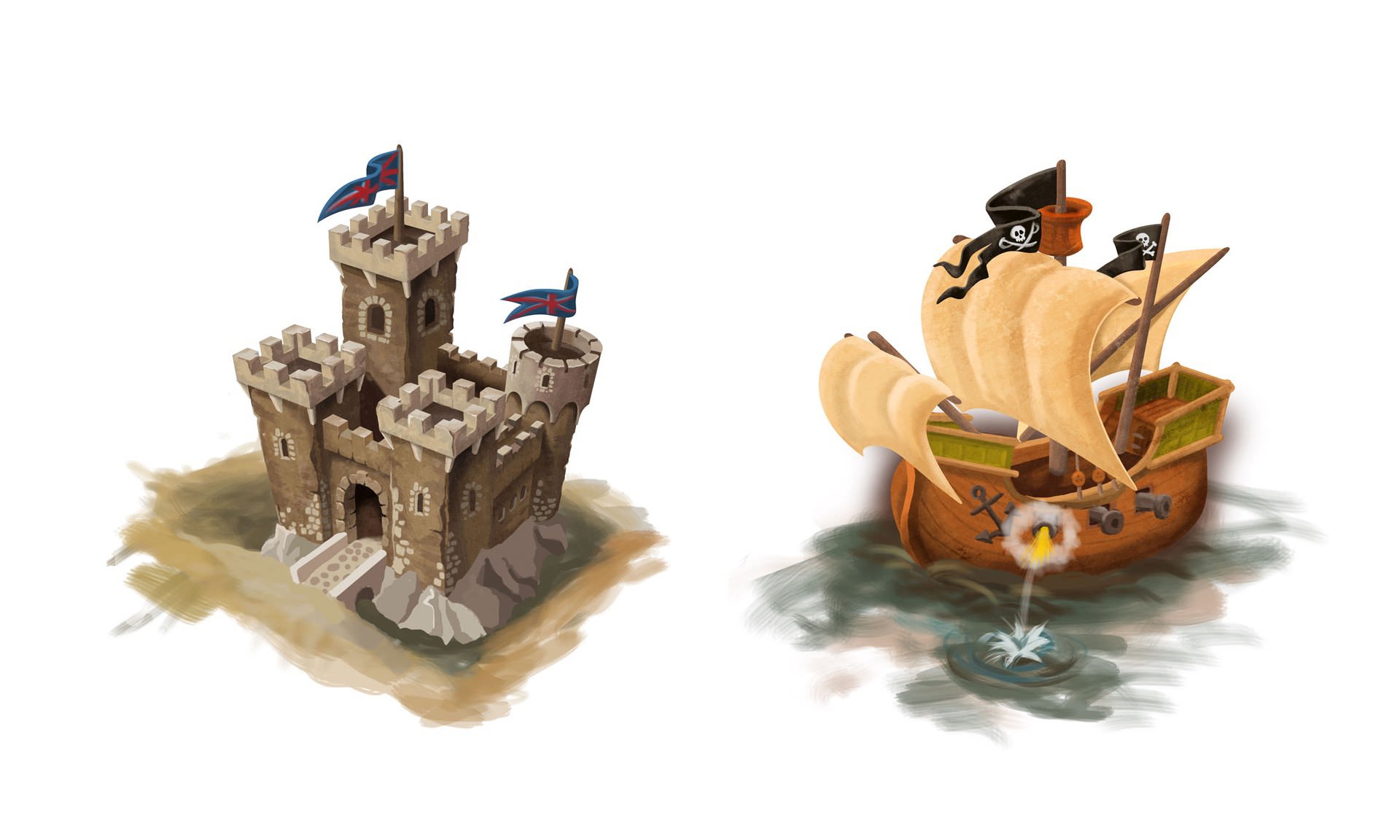 Freizeitpark Belantis Leipzig Illustration Burg und Segelschiff