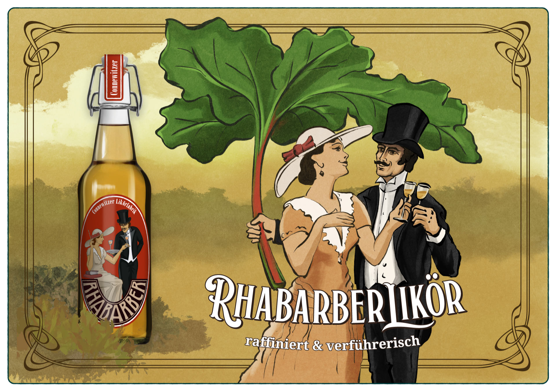 Connewitzer Likörfabrik Kampagnenmotiv Keyvisual Rhabarberlikoer
