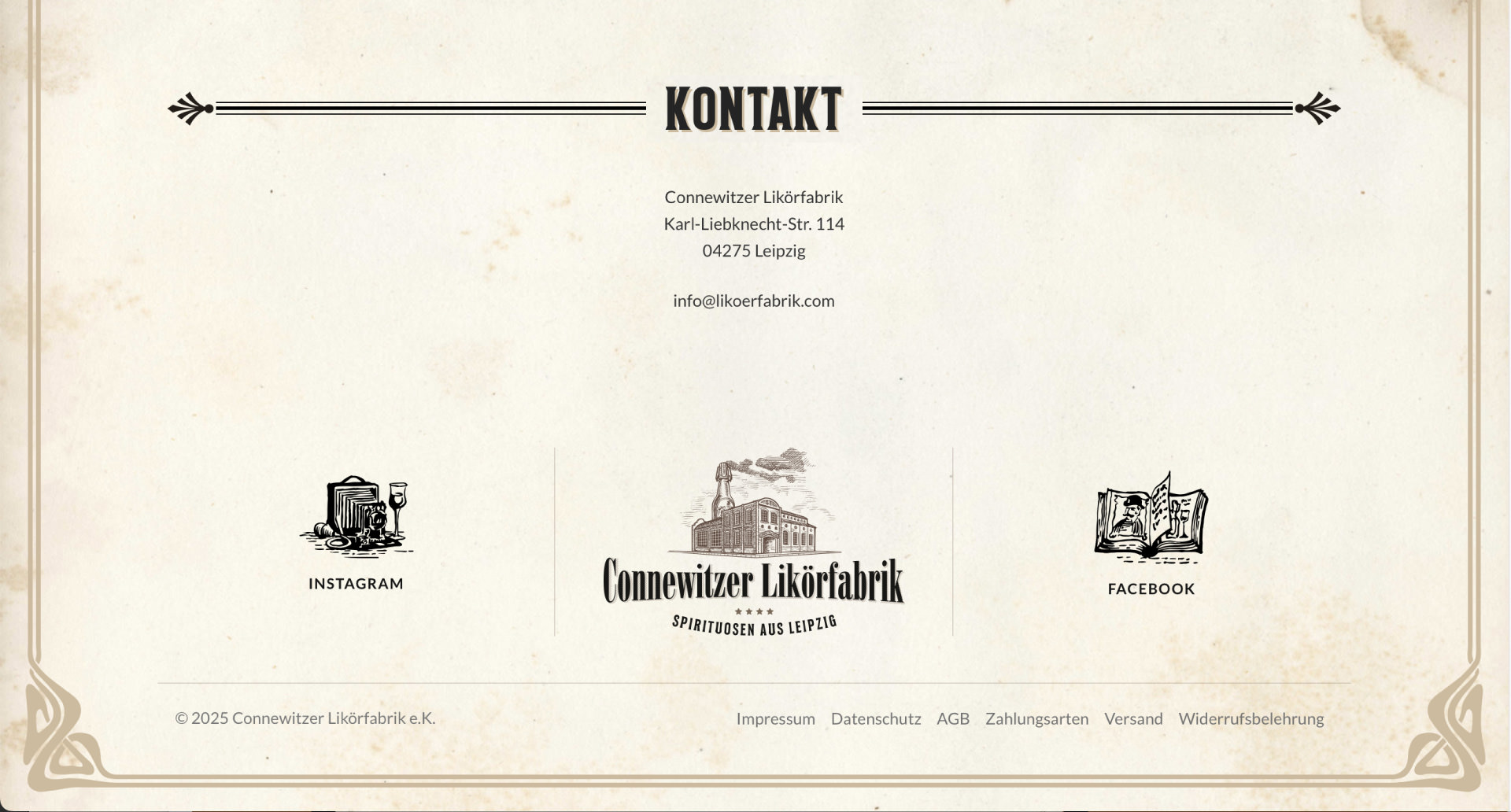 Connewitzer Likörfabrik Webdesign Folter mit witzigen Illustrationen von Instagram und Facebook Icons